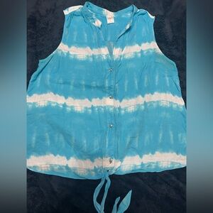 INC International Concepts Blue Tie-Dye Sleeveless Shirt